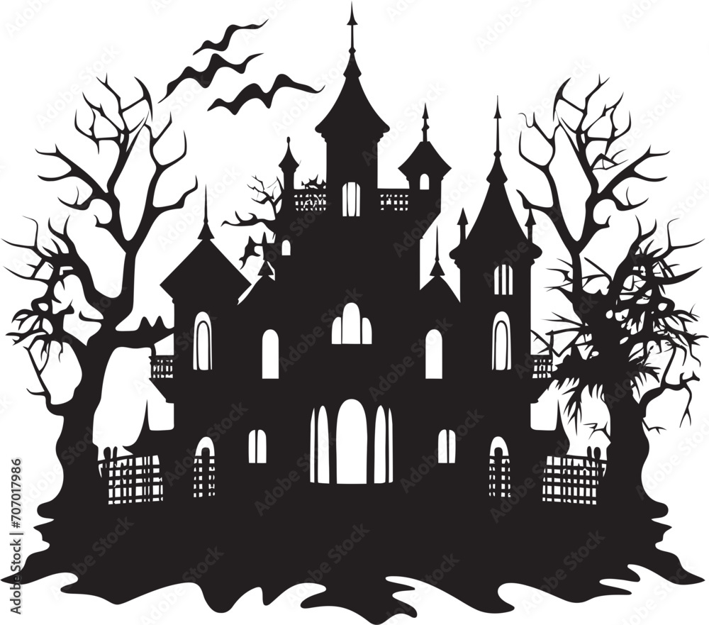 SpecterManor Haunted House Emblem GhoulHaven Vector House Logo