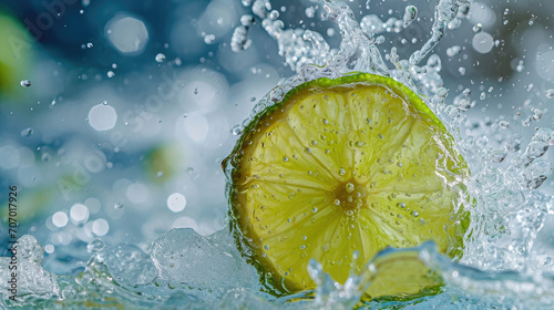 lime slice in water soda background