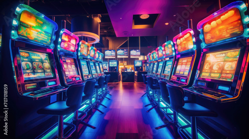 empty casino with slot machines