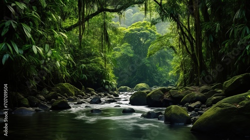 close up view of river flowing in tropical forest