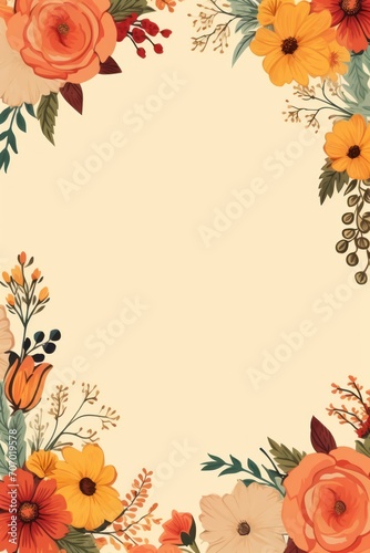 Frame with colorful flowers on mustard background