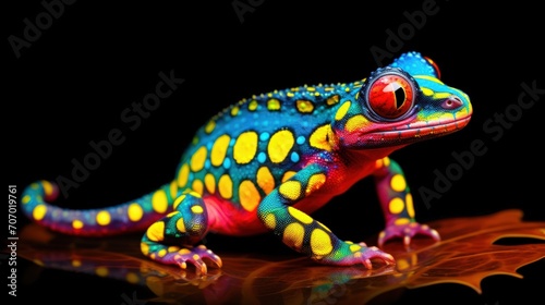 Beautiful fantasy rainbow colored gecko salamander animal multicolor. AI generated image