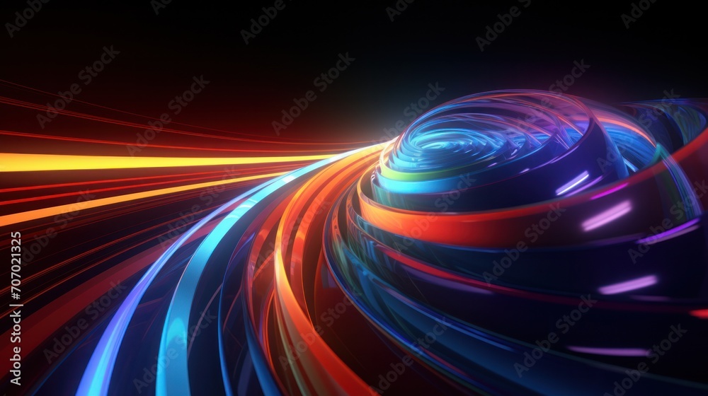 Abstract 3D HDRI Cart with Neon Colored Lines on Dark Background Abstract 3D HDRI Cart with Neon Colored Lines on Dark Background