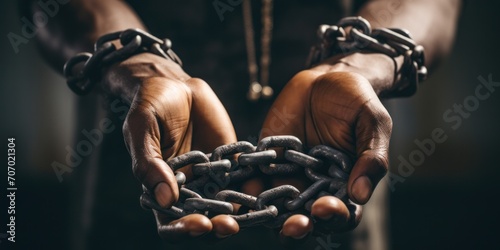 Abolitionist Holding Rusty Chain for International Day of the Abolition of Slavery Banner Image photo