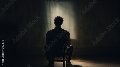 depicted by a solitary man contemplating by a window in a dimly lit room, emphasizing the