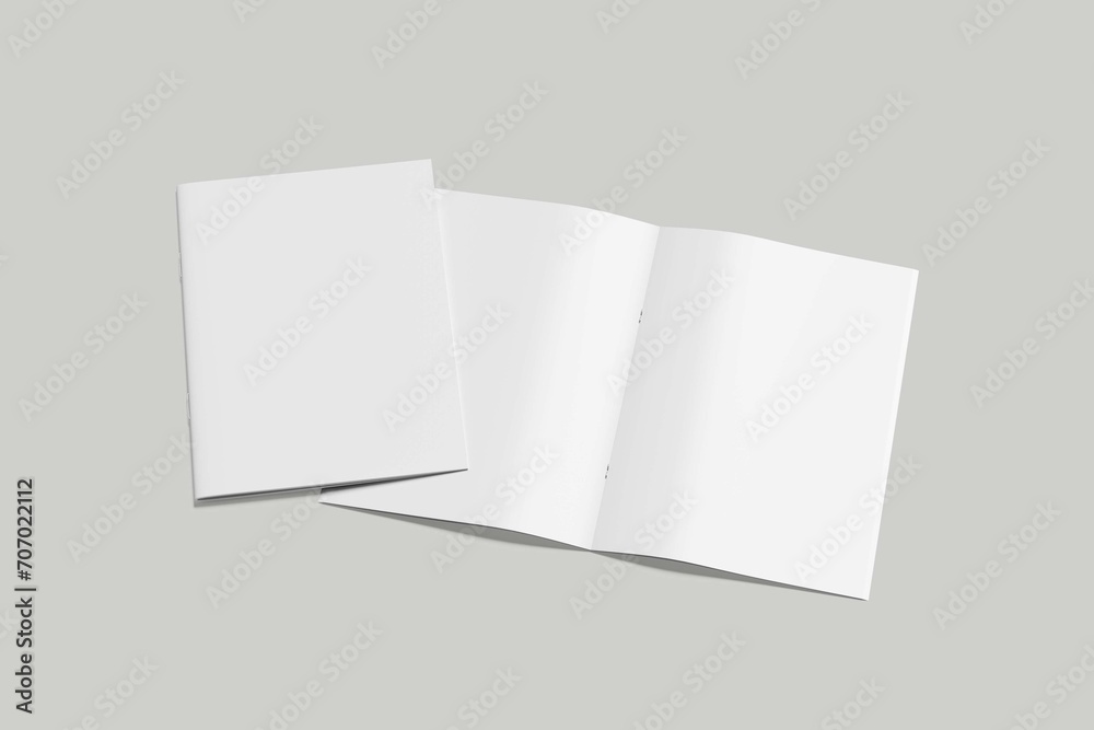 Blank Open and closed blank brochures on grey background Blank Open and closed blank brochures on grey background