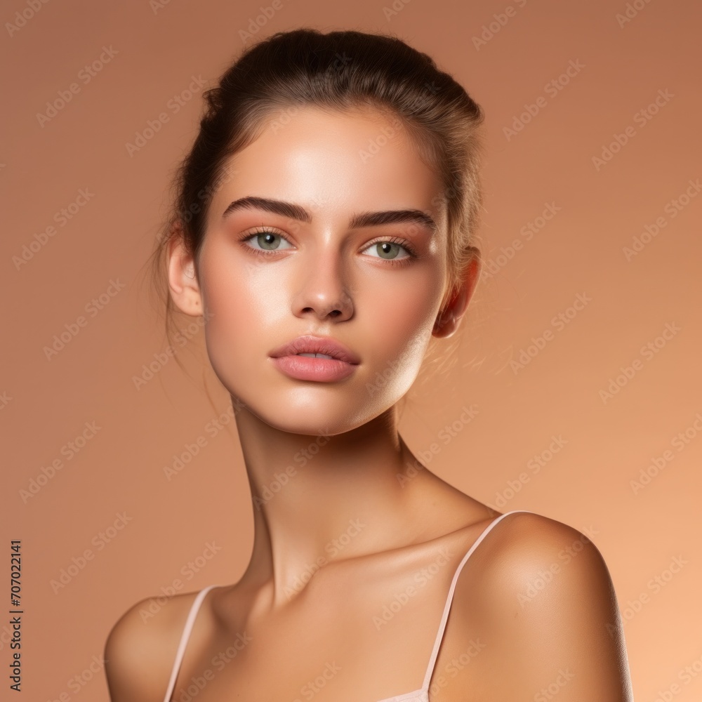 Beautiful young model with youthful skin, model and skin care concept isolated on brunette. Beautiful young model with youthful skin, model and skin care concept isolated on brunette.
