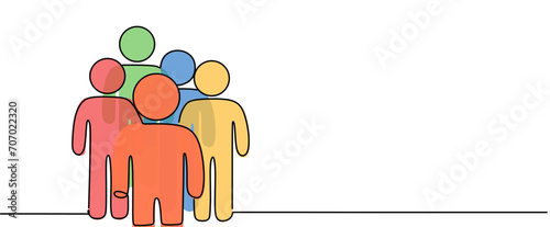 Inclusion and diversity concept. One line group people. Line icon of inclusion. Line style silhouettes of people. Editable stroke. Vector illustration. 