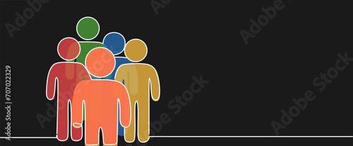 Inclusion and diversity concept. One line group people. Line icon of inclusion. Line style silhouettes of people. Editable stroke. Vector illustration. 