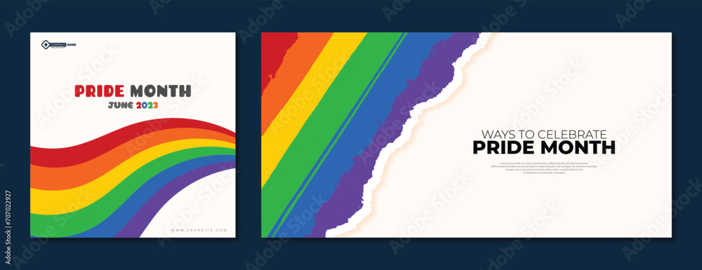 Vector happy pride month lgbtq, lgbt, gay, wishes or greeting social media wishing post or banner template design with torn paper rainbow flag vector illustration 