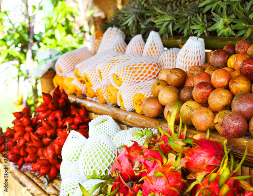 Open air fruit market in Thailand photo