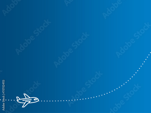 blue background with airplane taking off