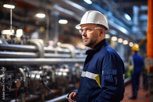 Engineers in central heating plants perform quality control and inspection of pipes and valves.
