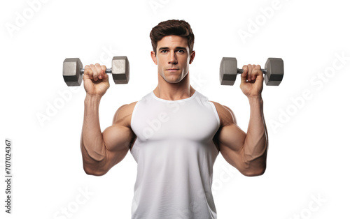 Witness the Power as an Athletic Man Embarks on a Fitness Journey with Dumbbells on a White or Clear Surface PNG Transparent Background © Usama