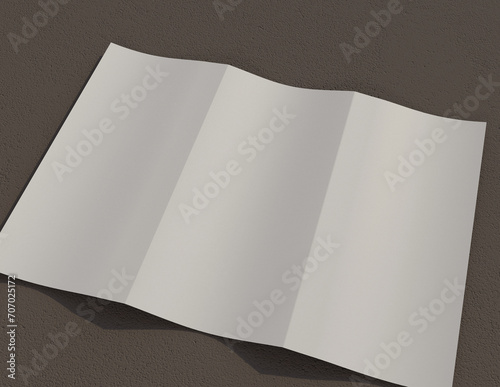 Showcase your content with this 3D illustration of a blank brochure mock-up, featuring a simple and harmonious background. Roll-Fold 297mm 210mm size.
 photo