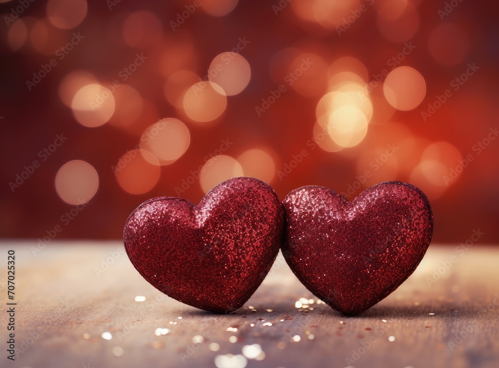 Fototapeta premium A Luminous Red Heart Amidst a Glittery Abyss - Generative AI
