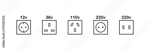 Power socket icon set. Editable stroke. Vector illustration design. photo