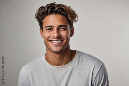 A stunning portrait of a charming young man with a bright, infectious smile,. © Naveen