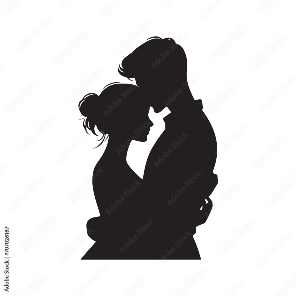 Starlit Valentine Kiss Unity: Valentine Couple Silhouette, Perfect for Stock Bliss - Valentine Vector, Couple Vector Stock