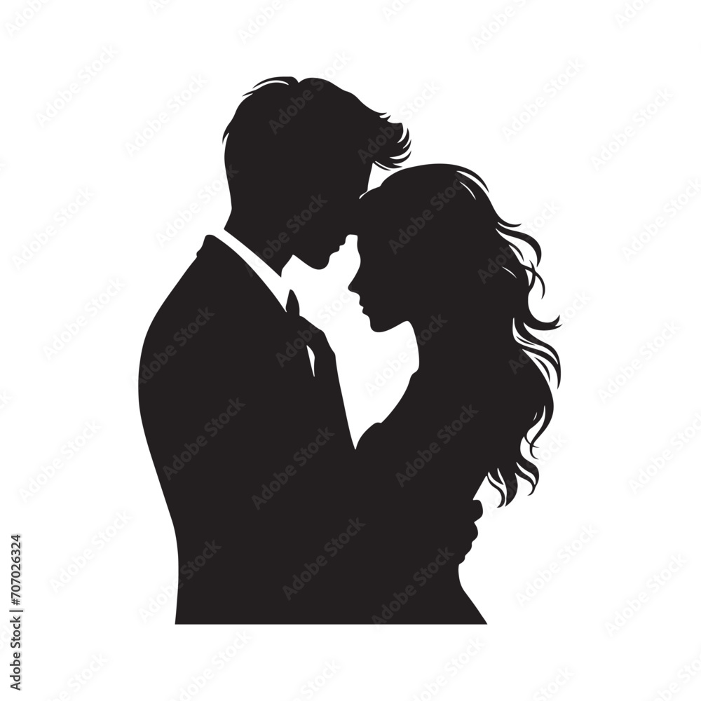 Whispering Love Shadows: Valentine Couple Silhouette, Ideal for Romantic Stock - Valentine Vector, Couple Vector Stock
