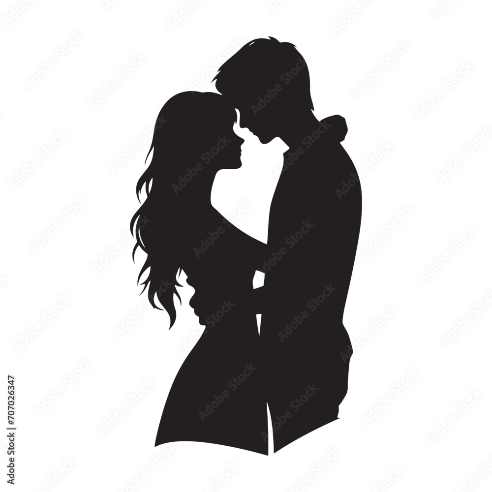 Passionate Twilight Shadows: Valentine Couple Silhouette, Ideal for Stock Images - Valentine Vector, Couple Vector Stock
