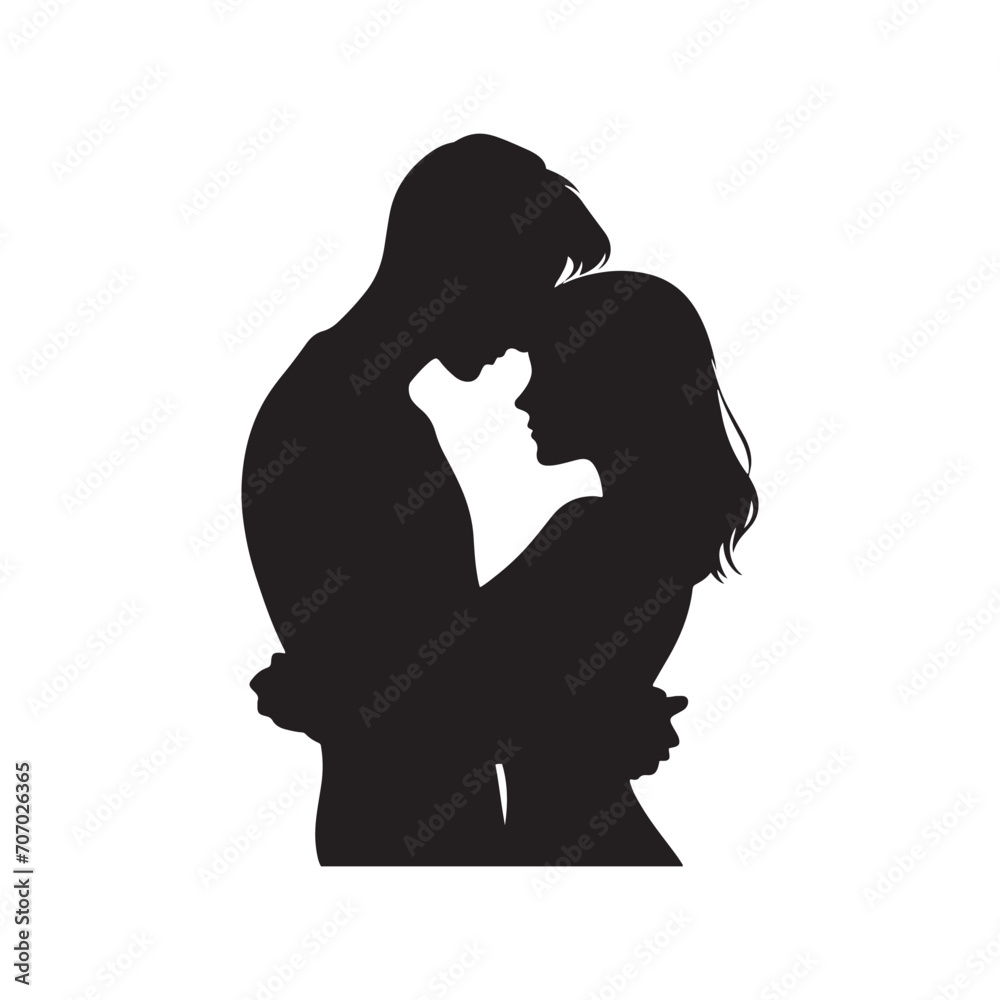 Intimate Love Serenity: Valentine Couple Silhouette, Mesmerizing Moment for Stock - Valentine Vector, Couple Vector Stock

