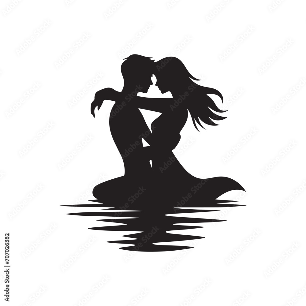 Celestial Love Shadows: Valentine Couple Silhouette, Ideal for Stock Usage - Valentine Vector, Couple Vector Stock
