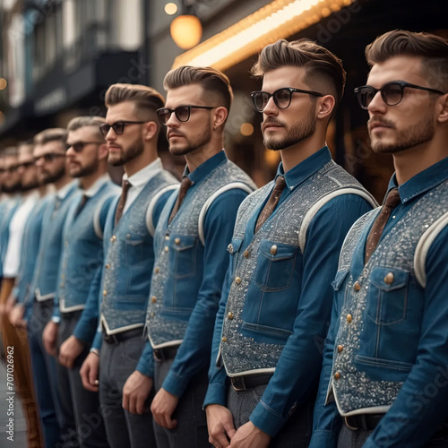 Hipster male fashion clones in same clothes photo