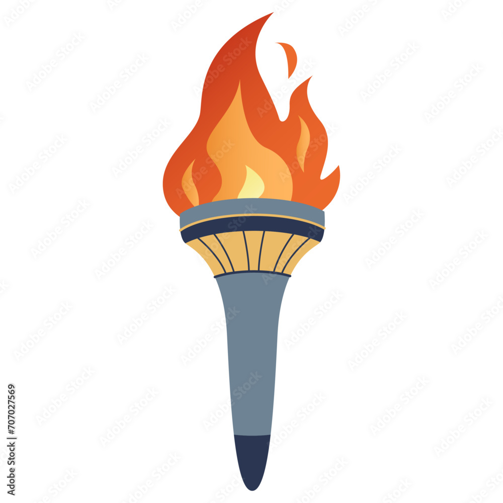 Torch with burning fire in flat design. Olympic flame. Burning torch