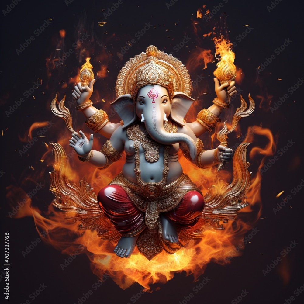 Lord ganesha is dancing with small flowers in his Ai generated art