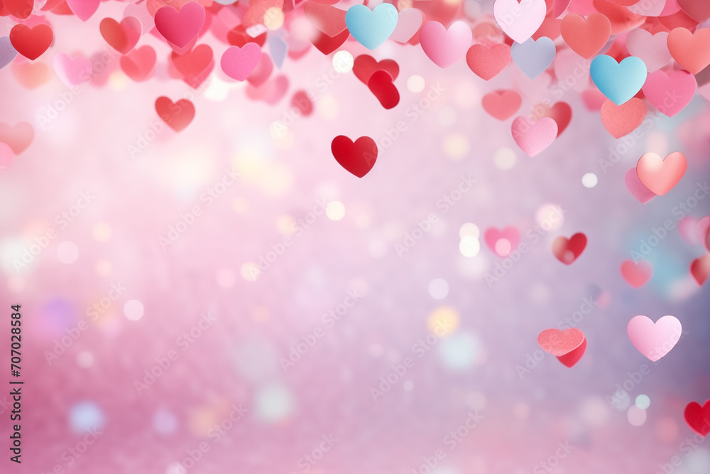 Valentine background with pink and red heart shaped and light bokeh. Celebrate, anniversary concept