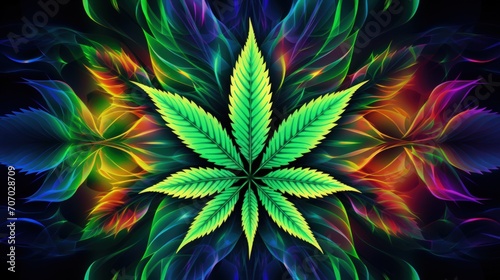 Beautiful Cannabis leaves vibrant bright color Seasonal Background. AI generated image