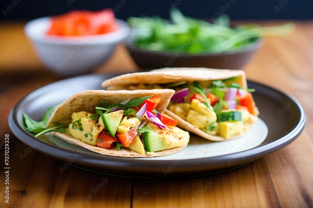 open pita bread pocket filled with hummus and veggies open pita bread pocket filled with hummus and veggies