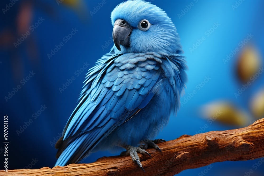 Obraz premium 3D Render of a Royal Blue Lineolated Parakeet, on an isolated Cobalt Blue background, Generative AI 