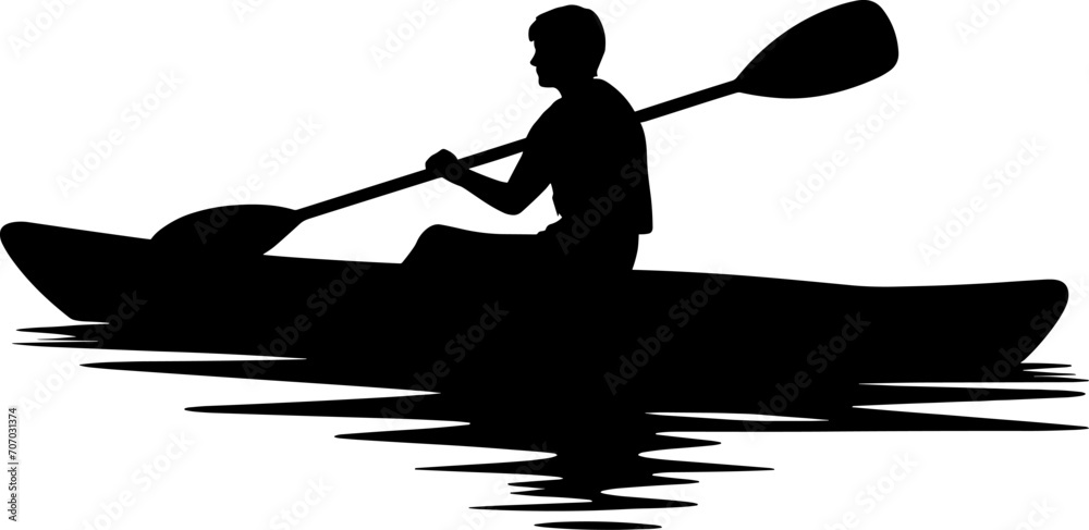 Canoe sprint athlete kayaking silhouette. Sportsman paddling on racing kayak. Vector logo, icon. AI generated illustration.