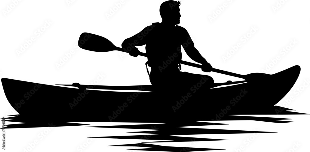 kayak Printable Vector Illustration. Kayaking silhouettes vector. Set of silhouettes of people swimming in a canoe. AI generated illustration.