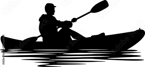 Canoe sprint athlete kayaking silhouette. Sportsman paddling on racing kayak. Vector logo, icon. AI generated illustration.