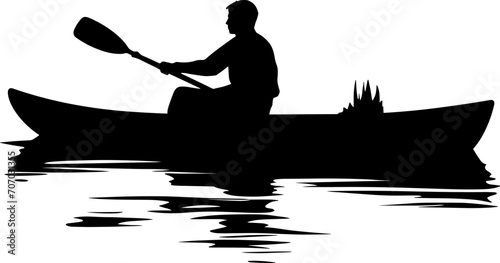 Canoe sprint athlete kayaking silhouette. Sportsman paddling on racing kayak. Vector logo, icon. AI generated illustration.