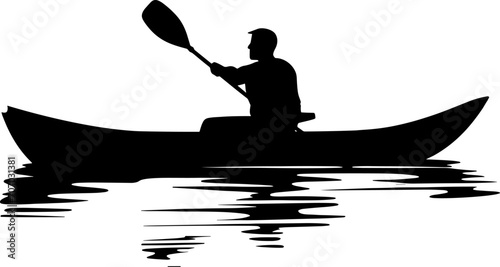 Canoe sprint athlete kayaking silhouette. Sportsman paddling on racing kayak. Vector logo, icon. AI generated illustration.