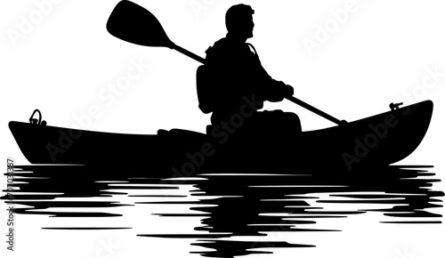 kayak Printable Vector Illustration. Kayaking silhouettes vector. Set of silhouettes of people swimming in a canoe. AI generated illustration.