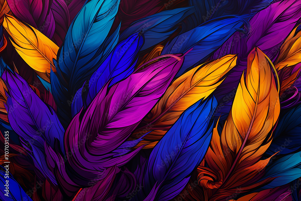 Background of bright feathers,drawn cartoon illustration Background of bright feathers,drawn cartoon illustration