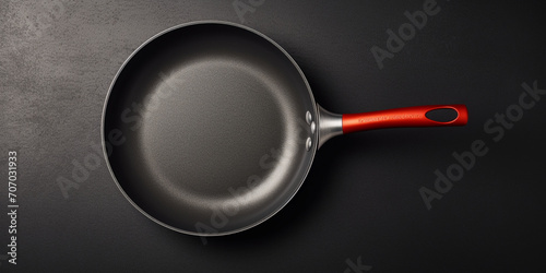 empty frying pan for cooking placed Frying Pan 2d cartoon illustration Empty round cast iron skillet on dark textured concrete background.