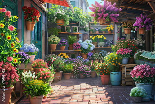 Burst of Colors at a Quaint Flower Shop Alley
 photo