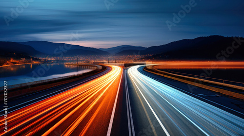 Night Time Highway  Long Exposure Photo of Blurred Car Lights