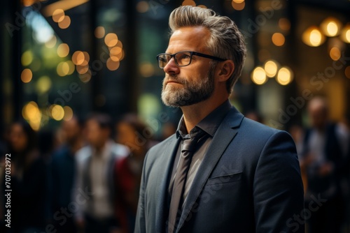 Senior businessman confidently leading a team meeting, sharing insights and ideas for a successful project, Generative AI 