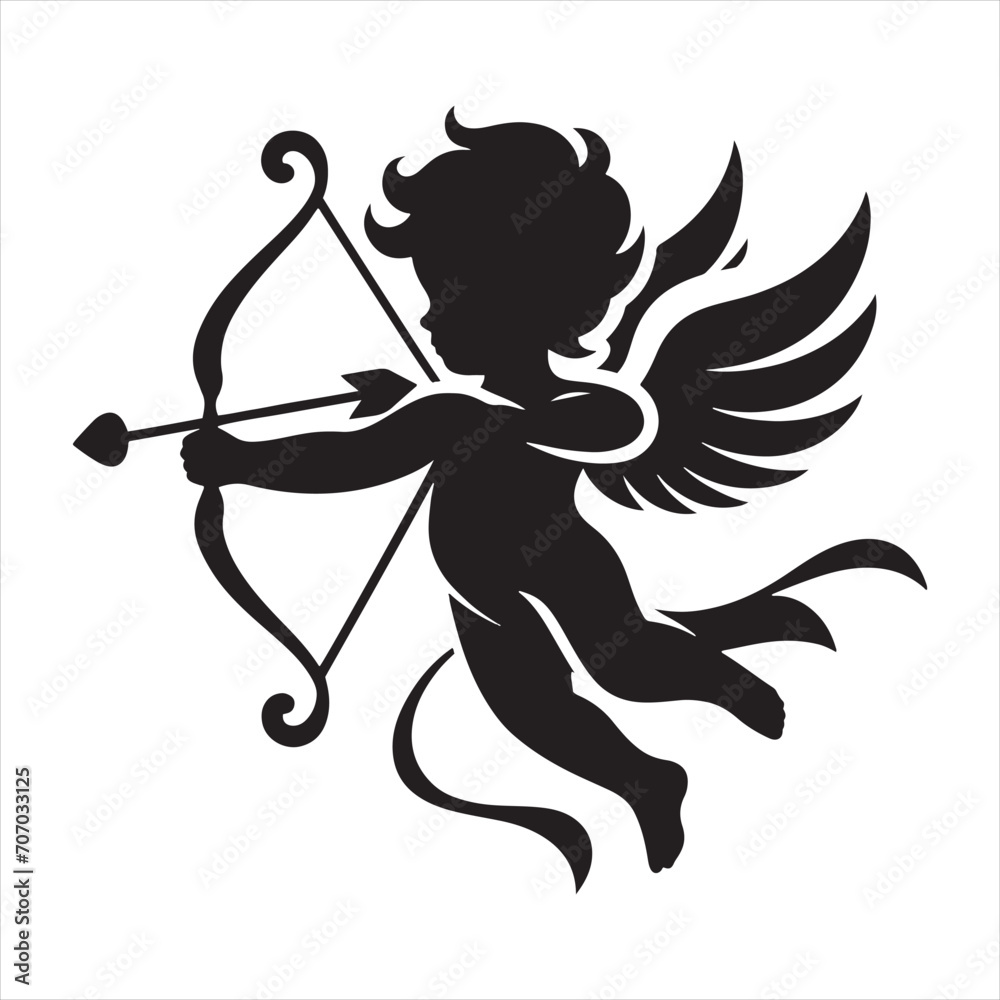 Fototapeta premium Ephemeral Cupid Love: Romantic Valentine's Stock Image - Cupid Vector - Love Vector