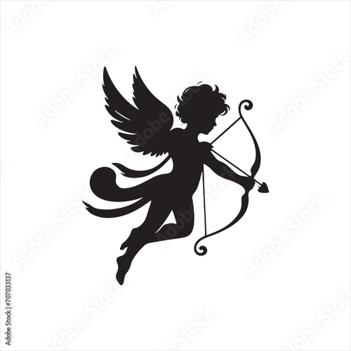 Moonlit Cupid Serenade Silhouette: Ideal for Valentine's Stock - Cupid Vector - Love Vector
 photo