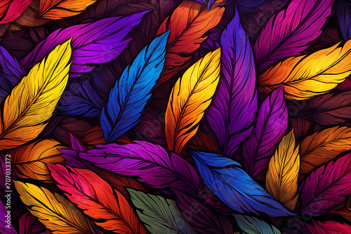 Background of bright feathers,drawn cartoon illustration © Ksenia Belyaeva