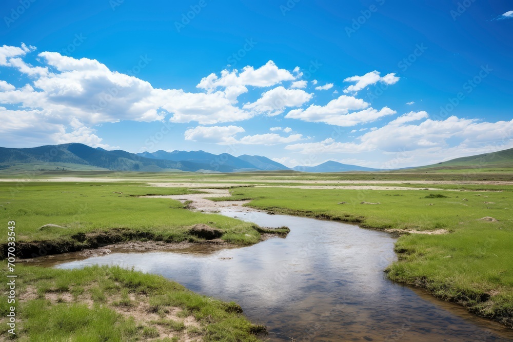 Serene Mountain Valley with Stream Serene Mountain Valley with Stream