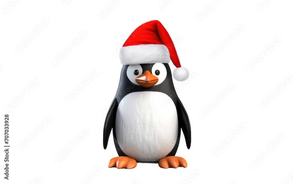 Fototapeta premium Superior Smiling Penguin in Santa Hat Spreads Joy with Playful Winter Spirit on a White or Clear Surface PNG Transparent Background